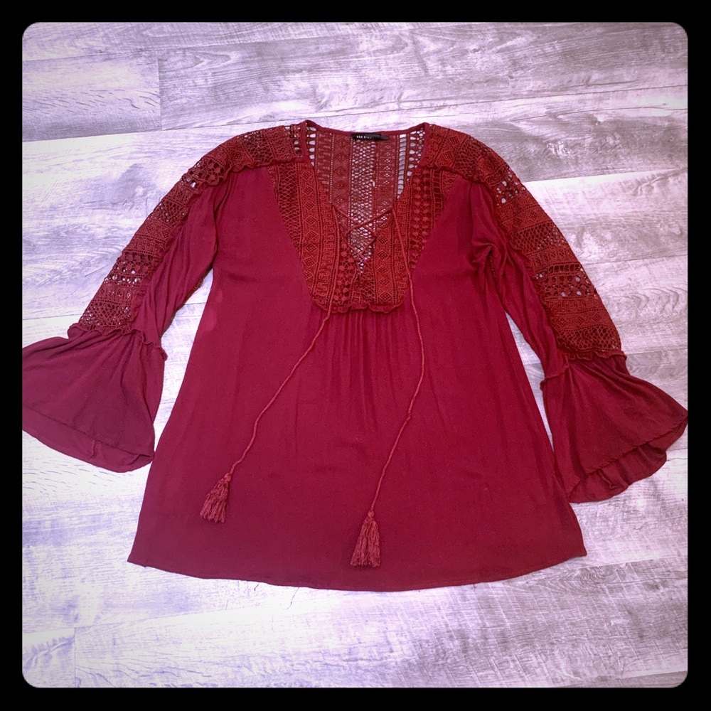 Burgundy Bell Sleeve Top size S